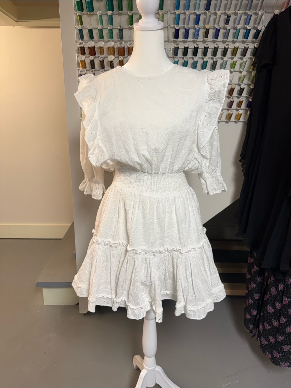 Misa Los Angeles White Eyelet Ruffle Mini Dress